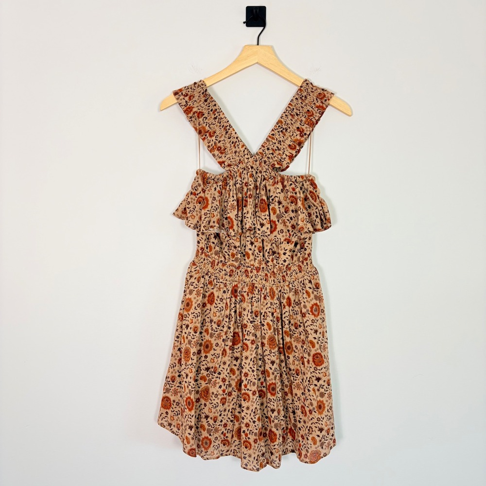 Spell Lady Untamed Frill Floral Mini Dress Small Boho Smocked Tea Leaf - Picture 4 of 10